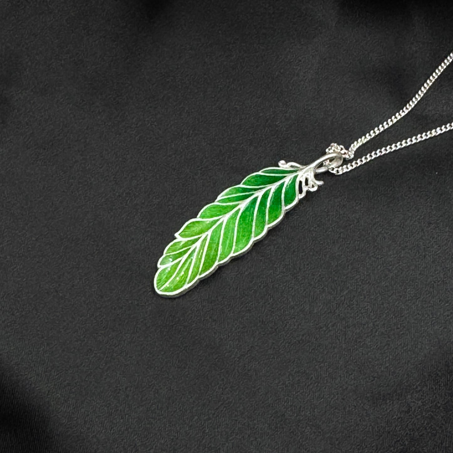 Handmade Silver and Enamel Leaf Necklace