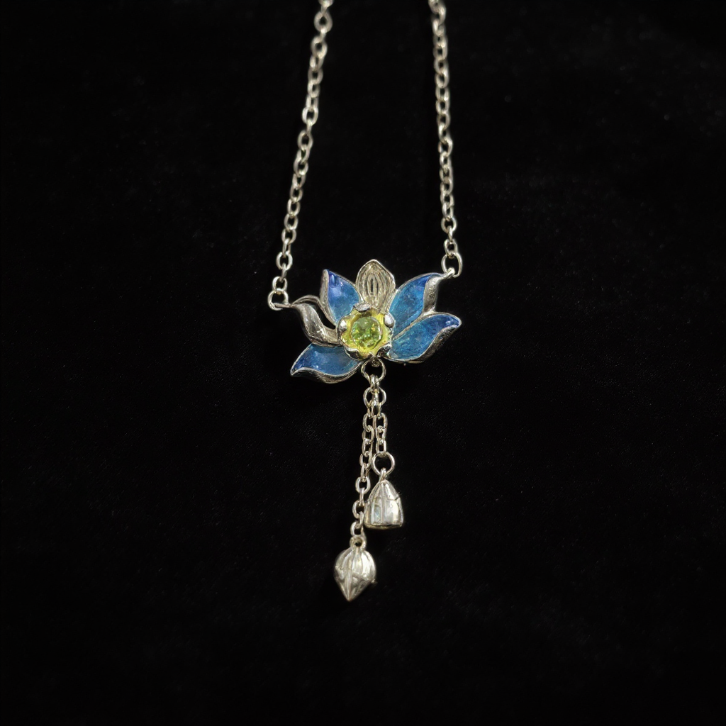 Handmade Silver Cloisonné Enamel Lotus Necklace