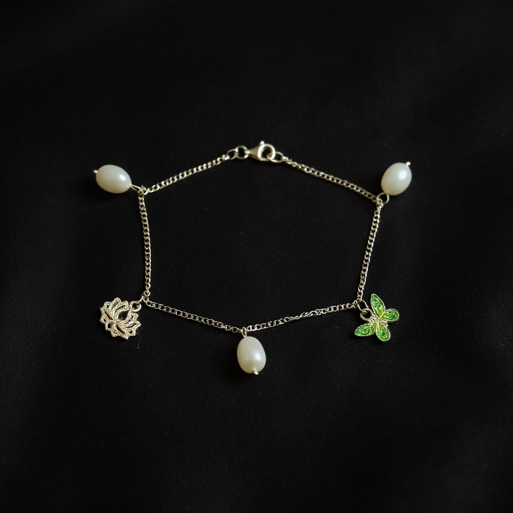 Handmade Silver Cloisonné Enamel Pearl Bracelet