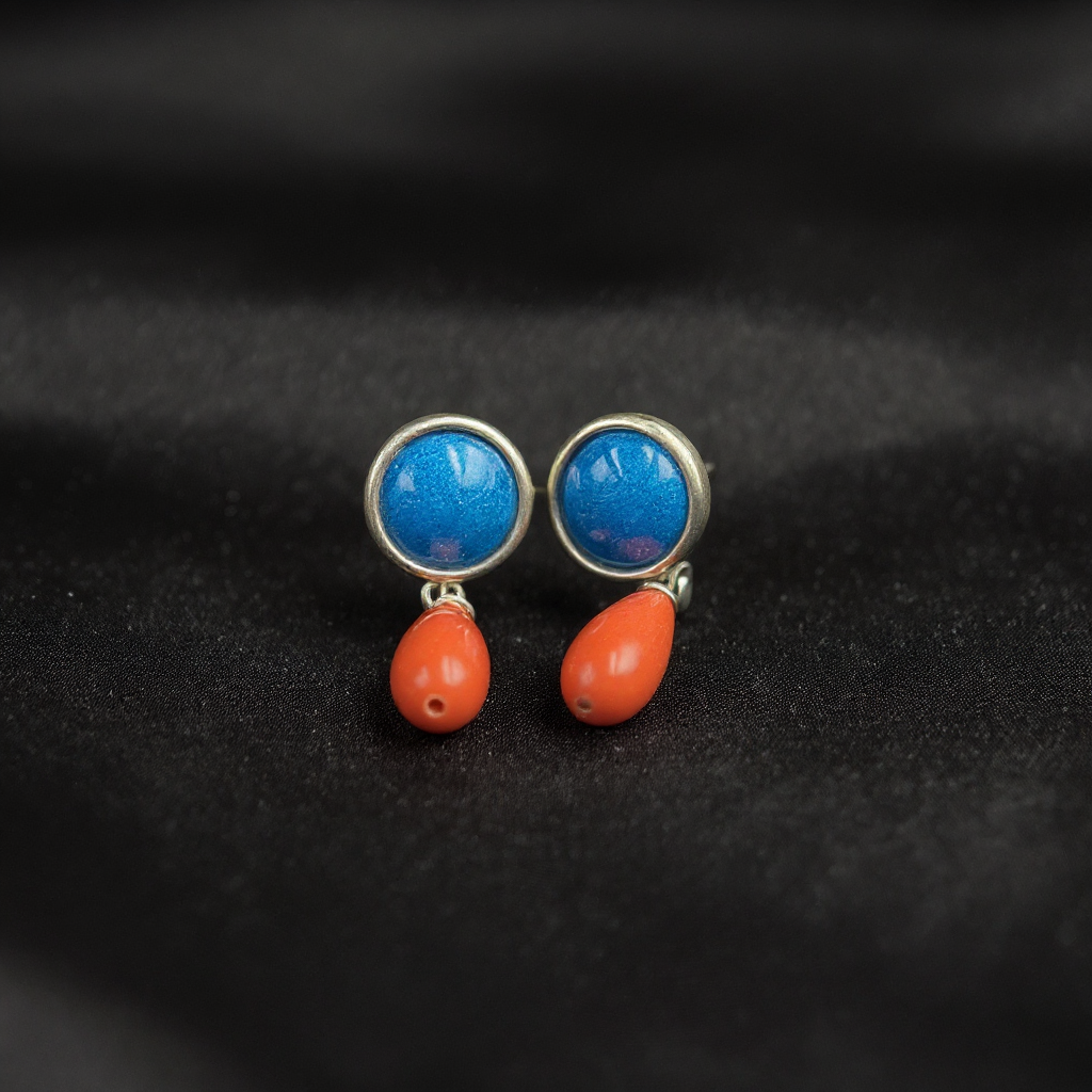 Handmade Silver Cloisonné Enamel Color - Block Earrings
