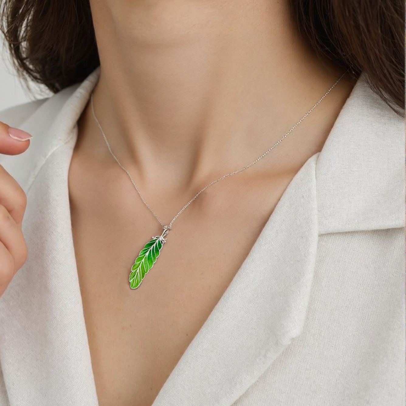 Handmade Silver and Enamel Leaf Necklace