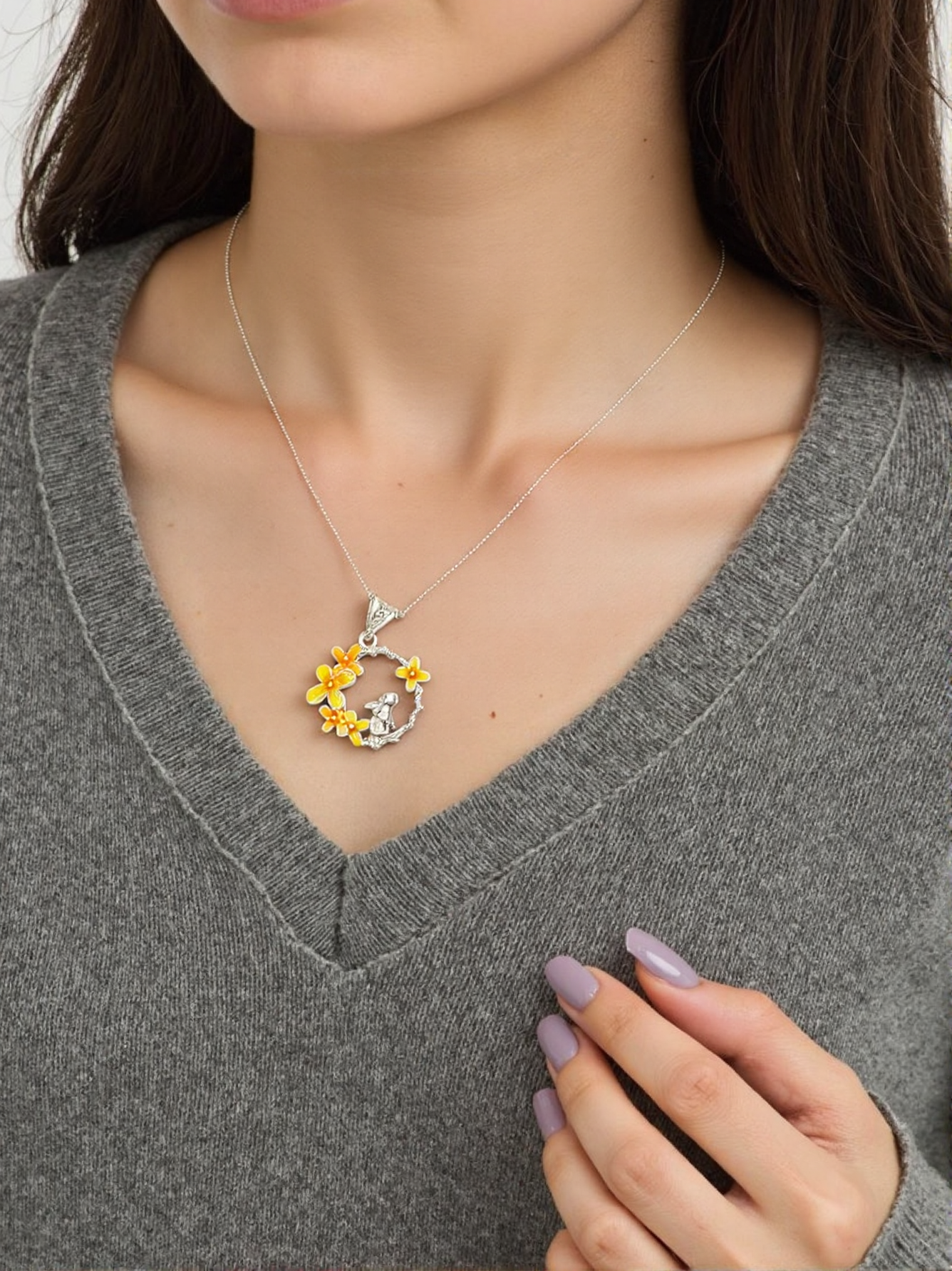 Handmade Silver Cloisonne Enamel Flower Necklace