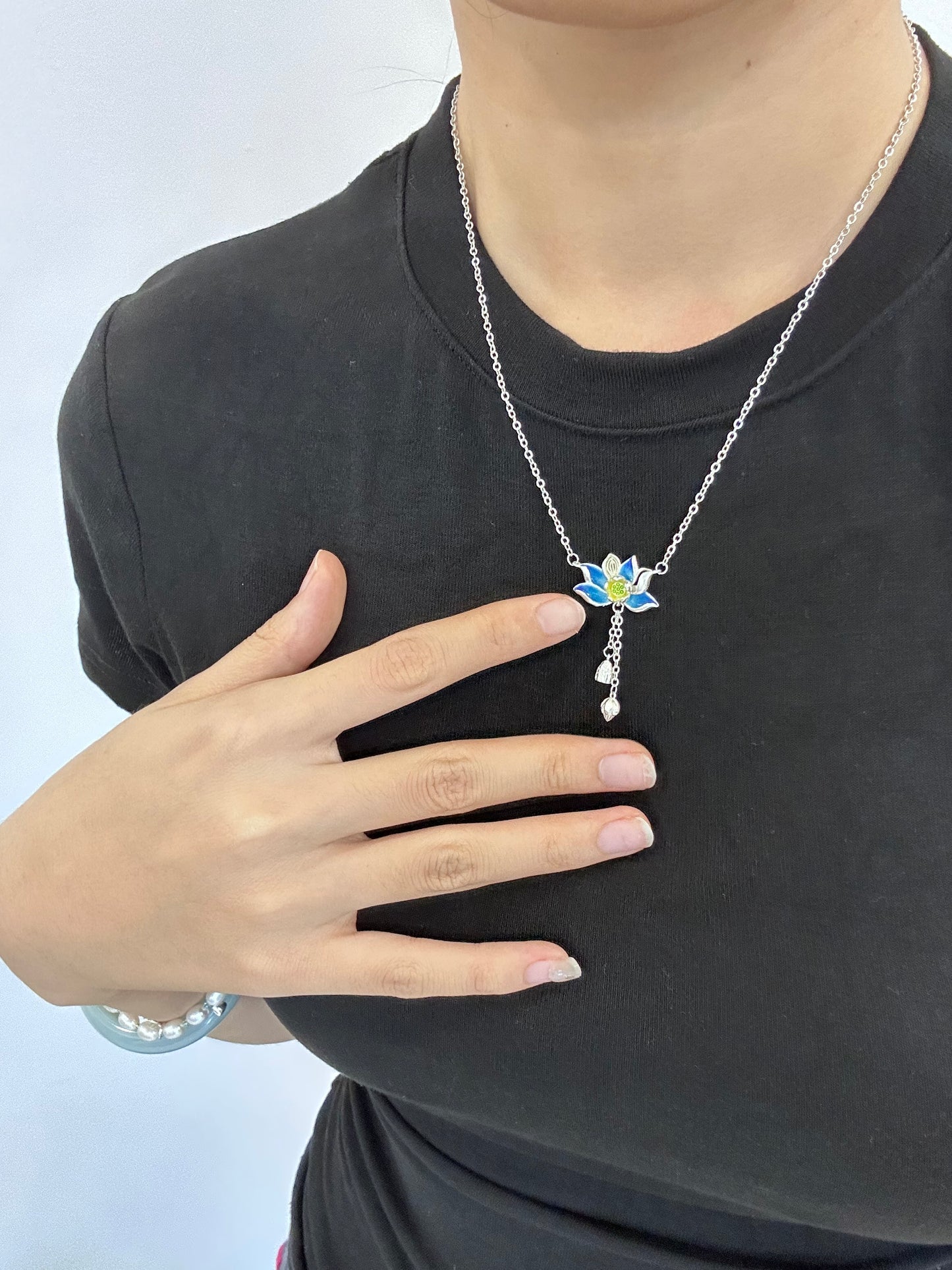 Handmade Silver Cloisonné Enamel Lotus Necklace