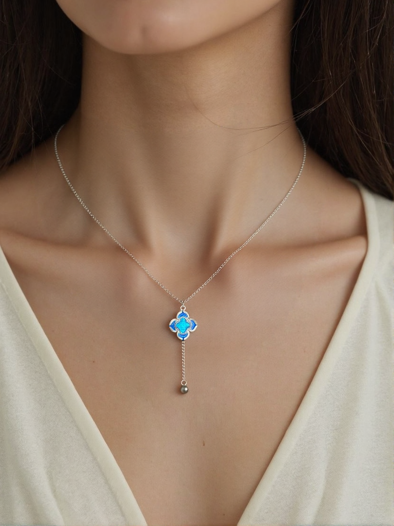 New Handcrafted Blue - Flower Necklace