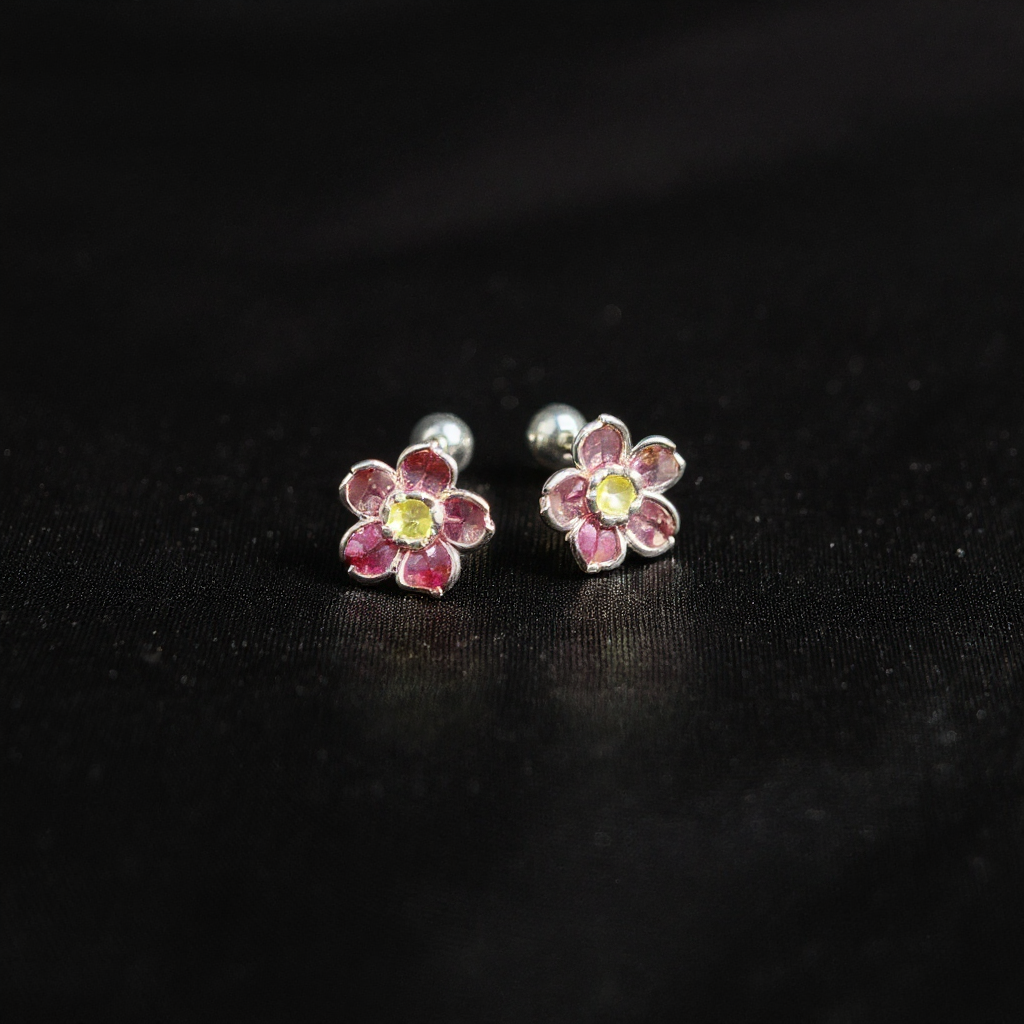 Handmade Silver Cloisonné Enamel Small - Flower Earrings