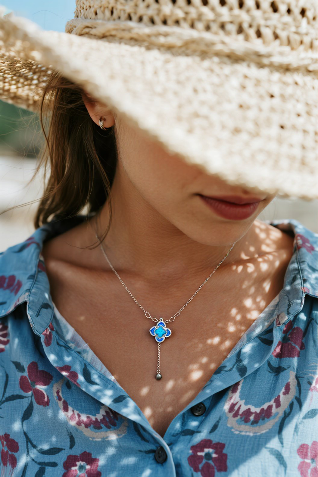 New Handcrafted Blue - Flower Necklace