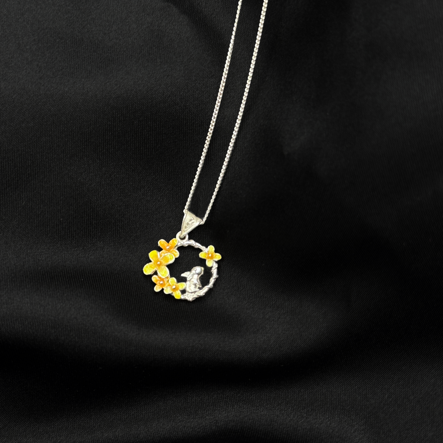 Handmade Silver Cloisonne Enamel Flower Necklace