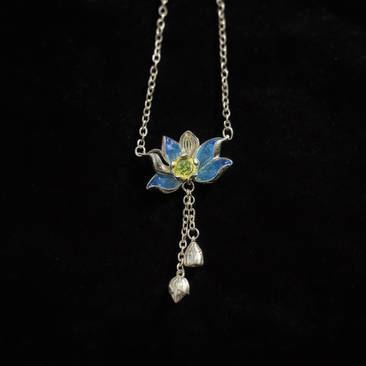 Handmade Silver Cloisonné Enamel Lotus Necklace