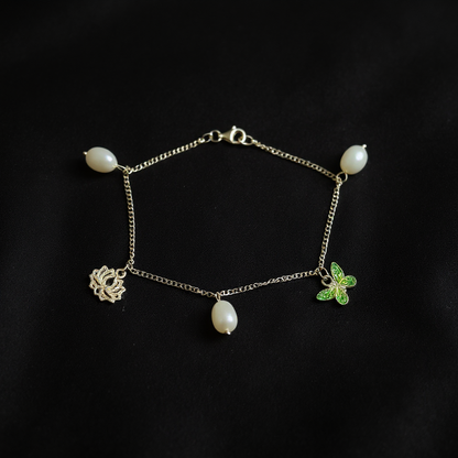 Handmade Silver Cloisonné Enamel Pearl Bracelet