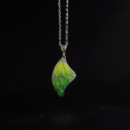Handmade Gradient Green Butterfly Enamel Necklace