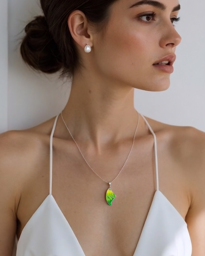 Handmade Gradient Green Butterfly Enamel Necklace