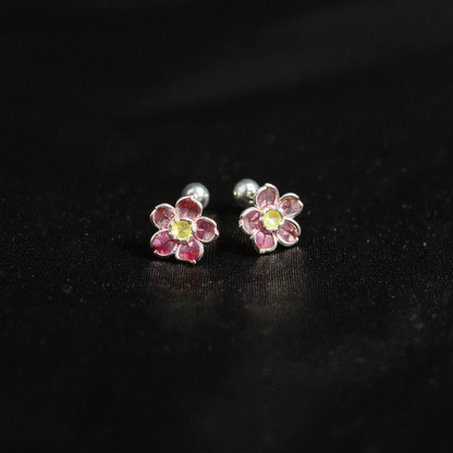 Handmade Silver Cloisonné Enamel Small - Flower Earrings