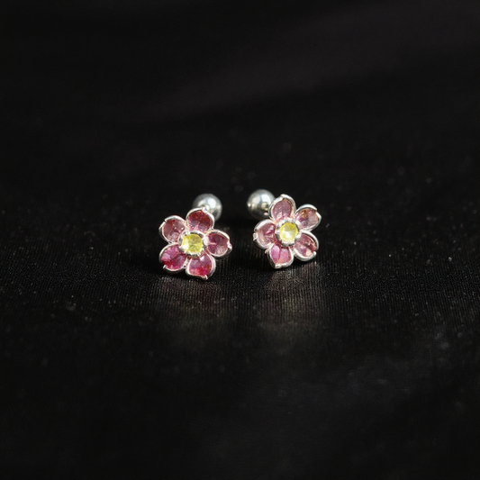 Handmade Silver Cloisonné Enamel Small - Flower Earrings