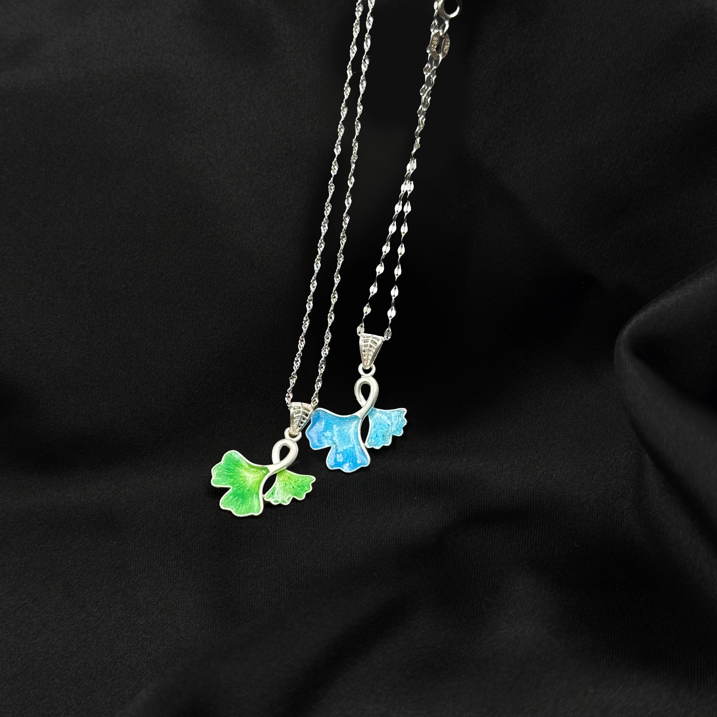 Colorful Enamel Ginkgo Chain Necklace