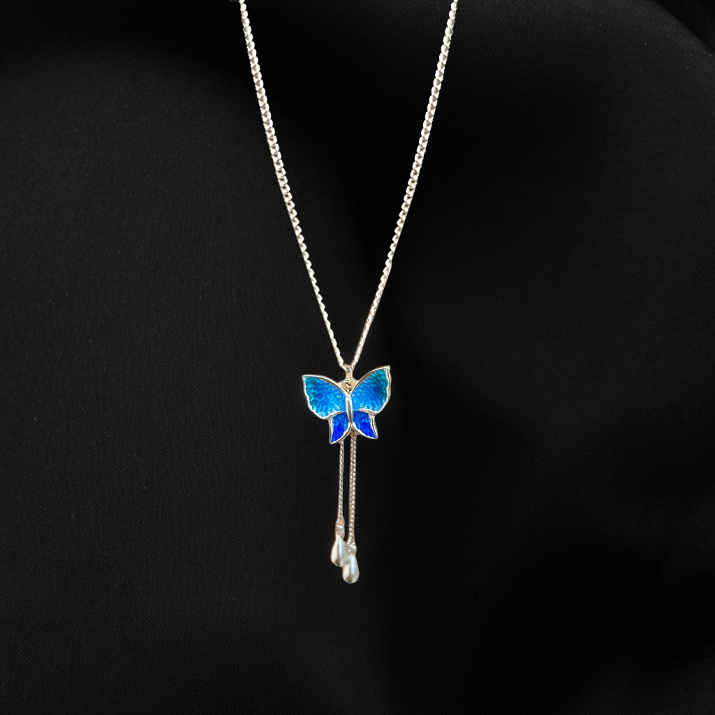 Enchanted Blue Butterfly Dangle Necklace