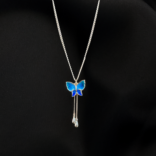 Enchanted Blue Butterfly Dangle Necklace