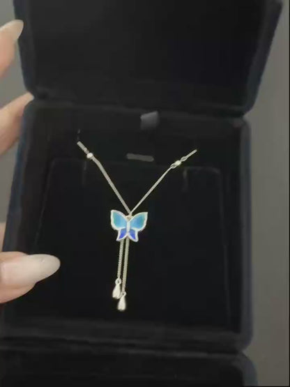 Enchanted Blue Butterfly Dangle Necklace